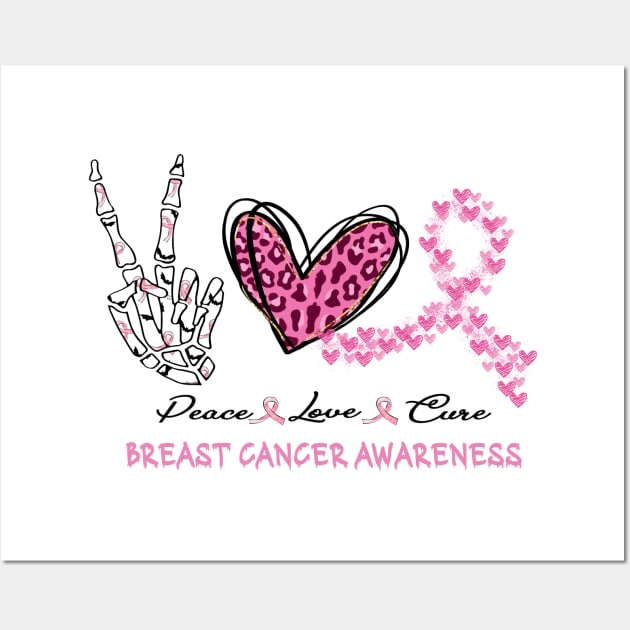 Peace Love Cure Halloween Breast Cancer Shirt Wall Art by TsunamiMommy